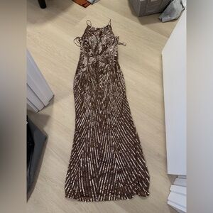 Aidan Mattox Brown Sequin Maxi Gown